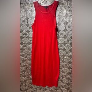 Express - Bright Red Midi Lightweight Sleeveless Fitted Dress - Womens Large